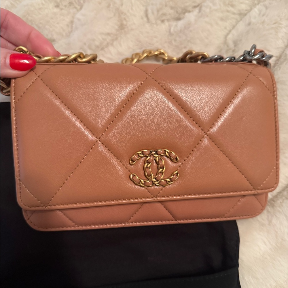 Chanel Quilted Lambskin wallet on chain Bag in Tan
